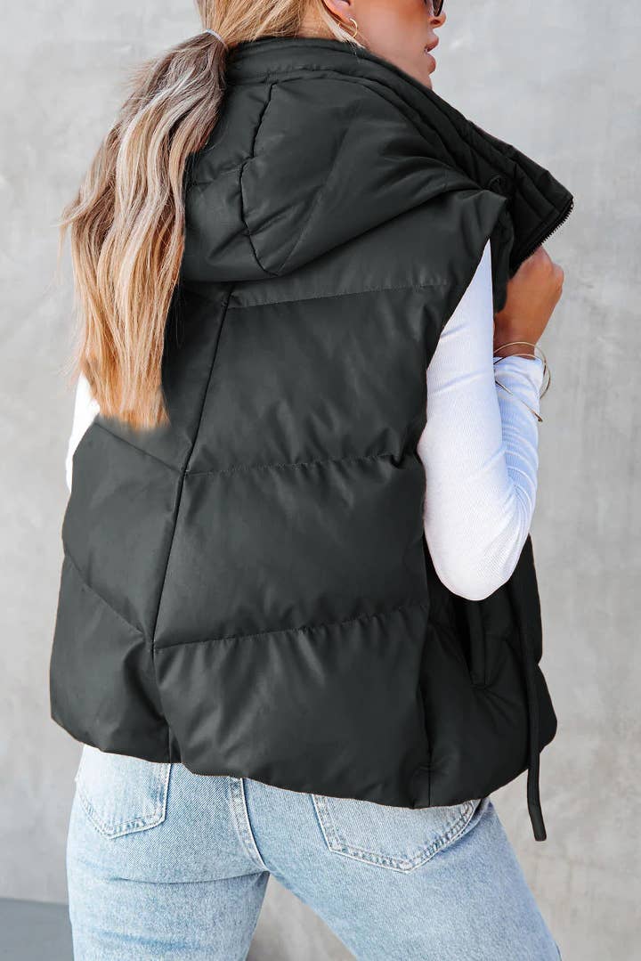 HIDDENBRAND - Wholesale Outerwear Vest - Women's - Short Hooded Down Sleeveless Vest3