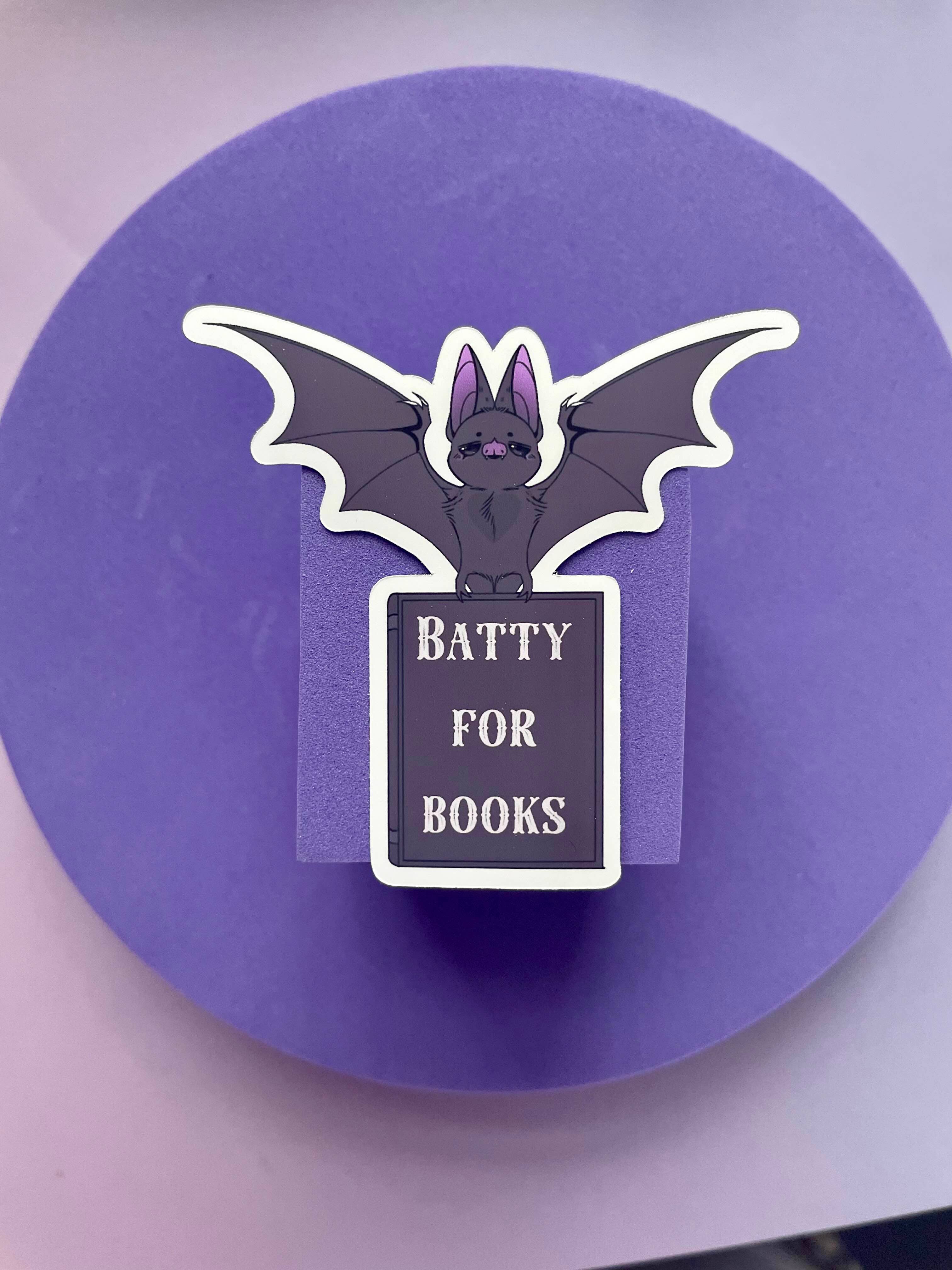 Motleyboo - Wholesale Sticker - Batty for books die cut sticker, gifts for, book lovers1