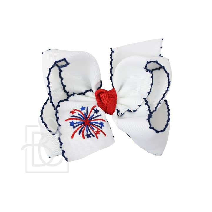 Beyond Creations, LLC - Wholesale Hair Bow - Kids - EMBROIDERED PATRIOTIC CROCHET EDGE BOW