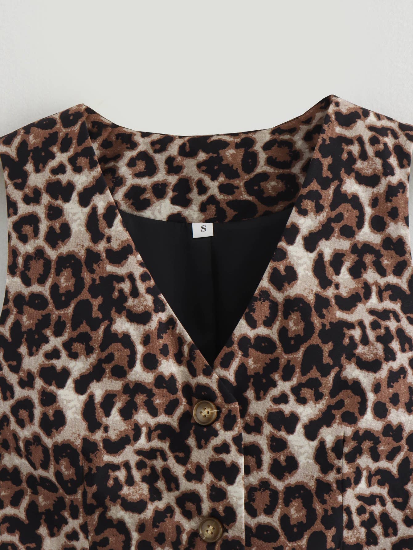 Brown Stylish V-Neck Buttoned Leopard Print Vest Top for wholesale on Faire5