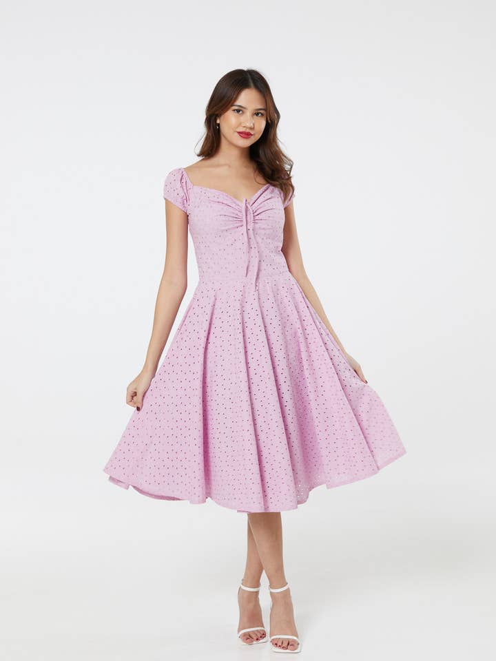 Julia Lilac Dress OrgCotton Broderie Anglaise for wholesale by Timeless London