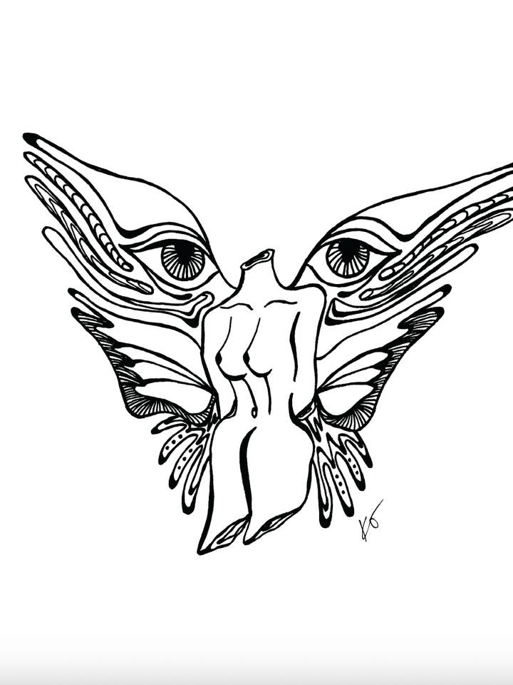 Guardian Art Print (woman's body, angel wings) for wholesale by Mind & Company