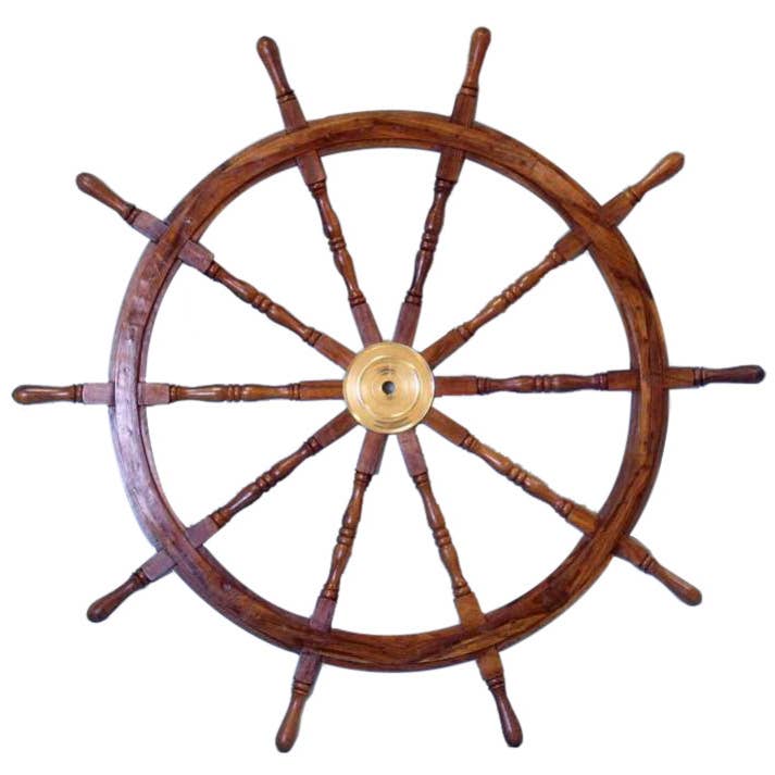 Deluxe Class Wood and Brass Decorative Ship Wheel 60" for wholesale by Hampton Nautical