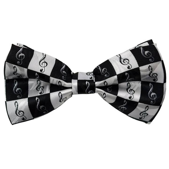 The Music Gifts Company - Wholesale Bow Tie - Men's - Black and White G-Clefs Bow Tie