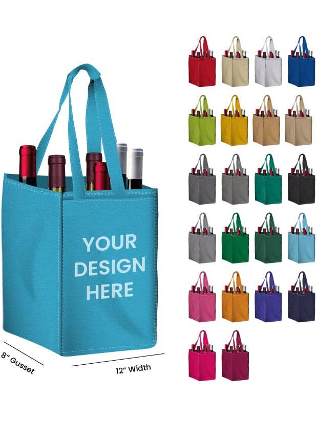 Reusable 6-Bottle Wine Tote Bag-12x11x8 with Bottom Gusset | Custom Printed Wine Totes for wholesale by Non Woven Totes