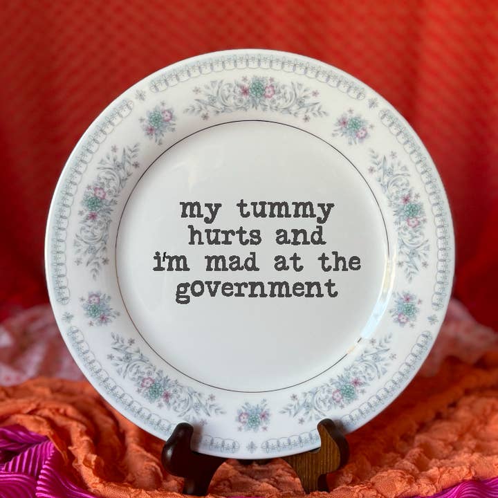 Upgecycelte lustige Teller, Bauchschmerzen und wütend auf die Regierung für den Großhandel von pretty little creeps