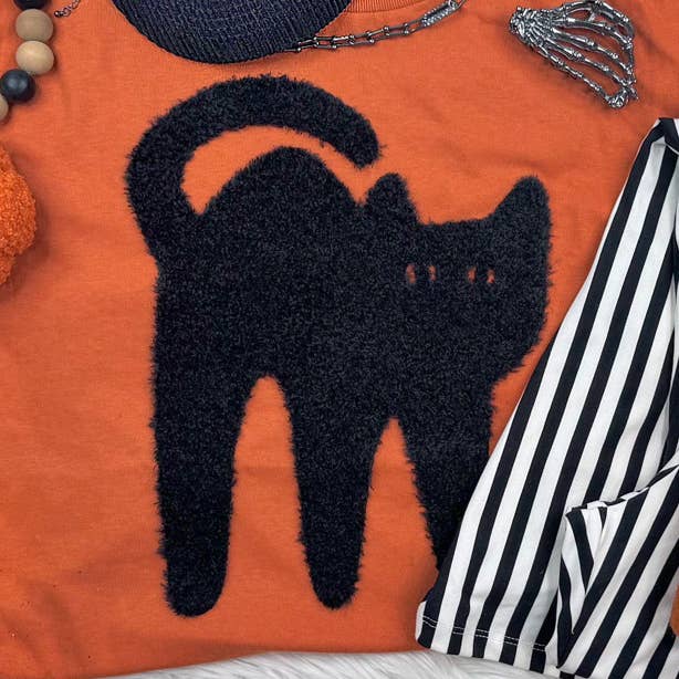 Black Cat Fluffy Patch for wholesale by Trendy Transfers