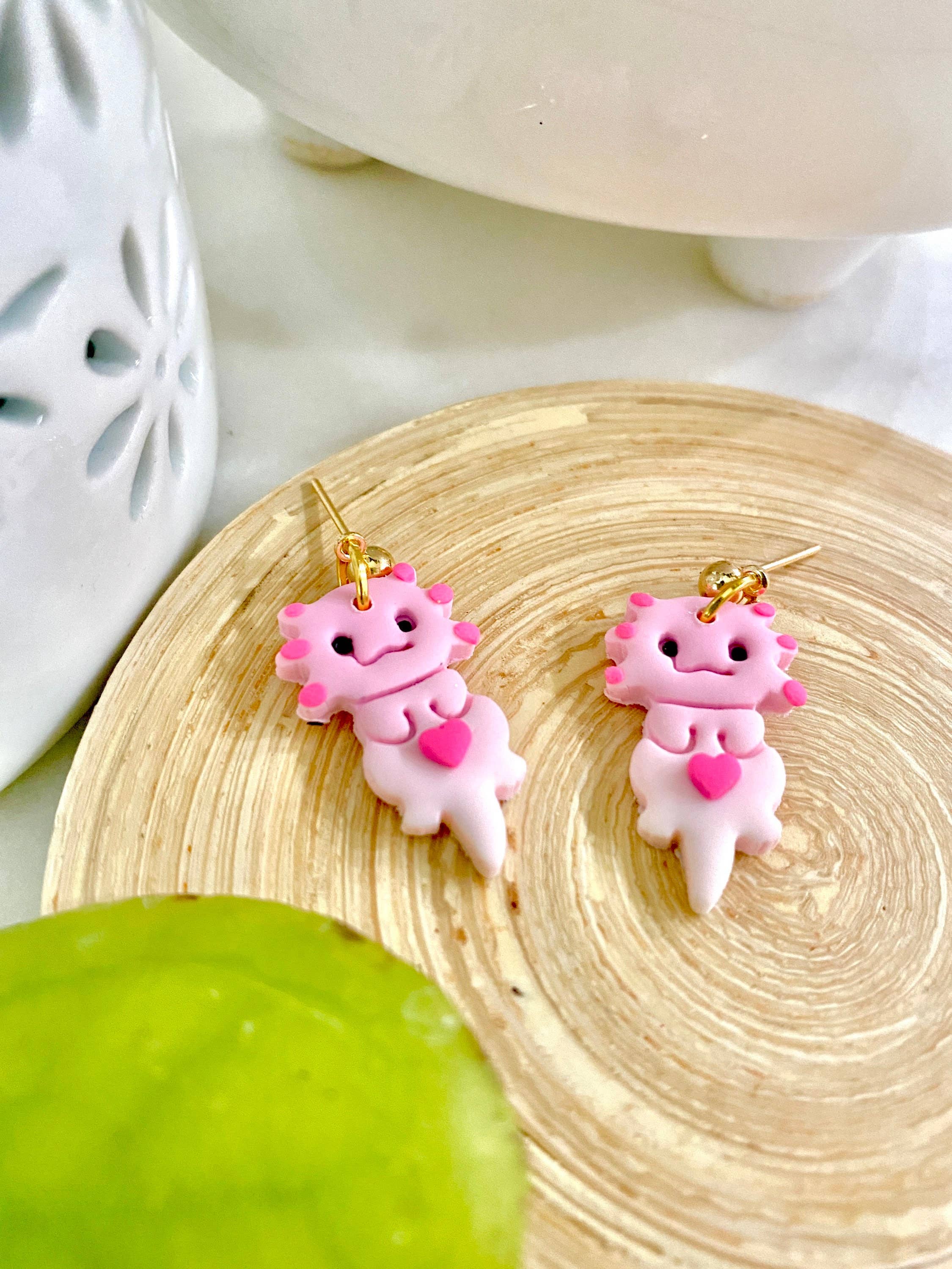 Eflie - Vente Boucles d'oreilles pendantes - Jolies boucles d'oreilles pendantes en argile axolotl faites à la main