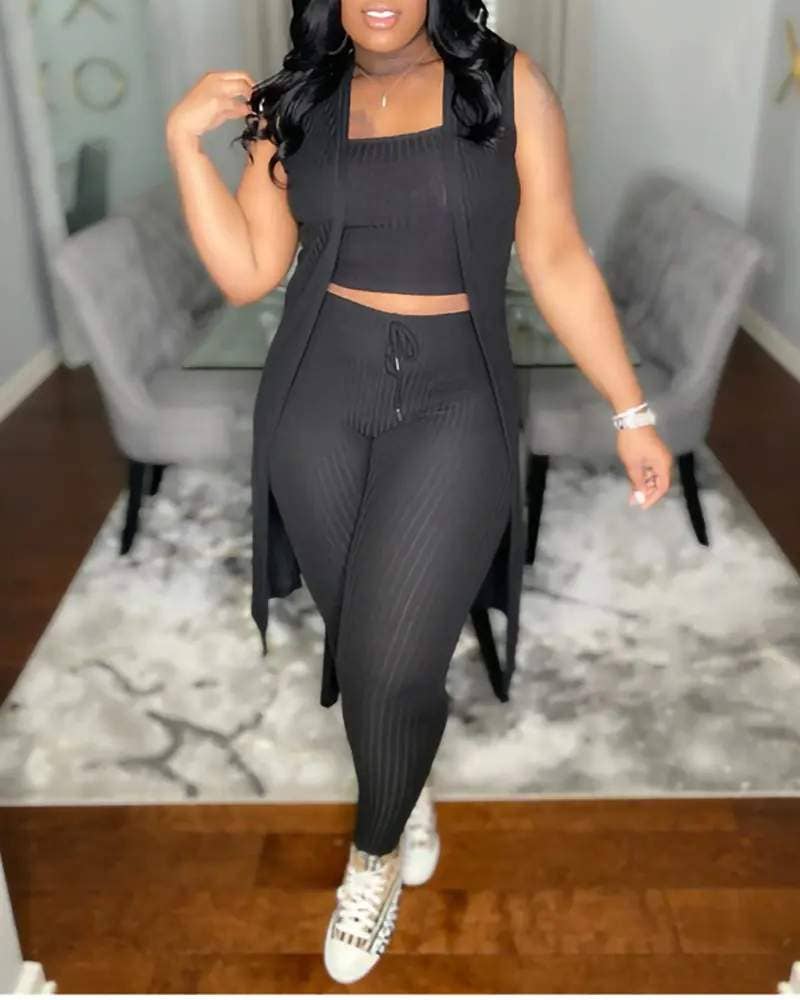 Fashion Combination - Wholesale Top & Pant Set (NOT Loungewear) - Women's - Solid Color Ribbed Knit Two-Piece Set for Women11