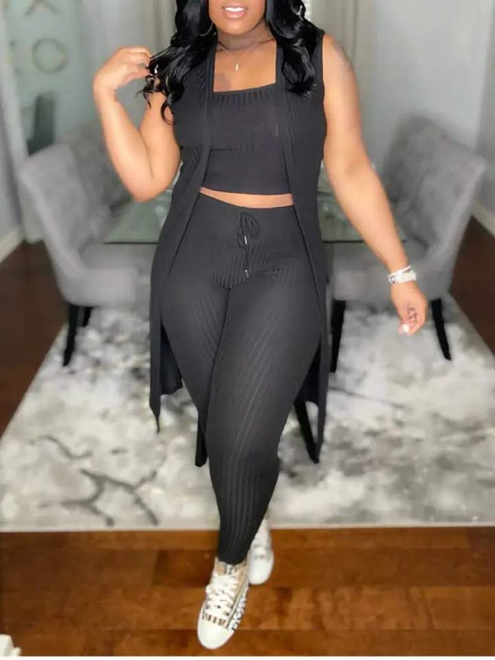 Fashion Combination - Wholesale Top & Pant Set (NOT Loungewear) - Women's - Solid Color Ribbed Knit Two-Piece Set for Women11