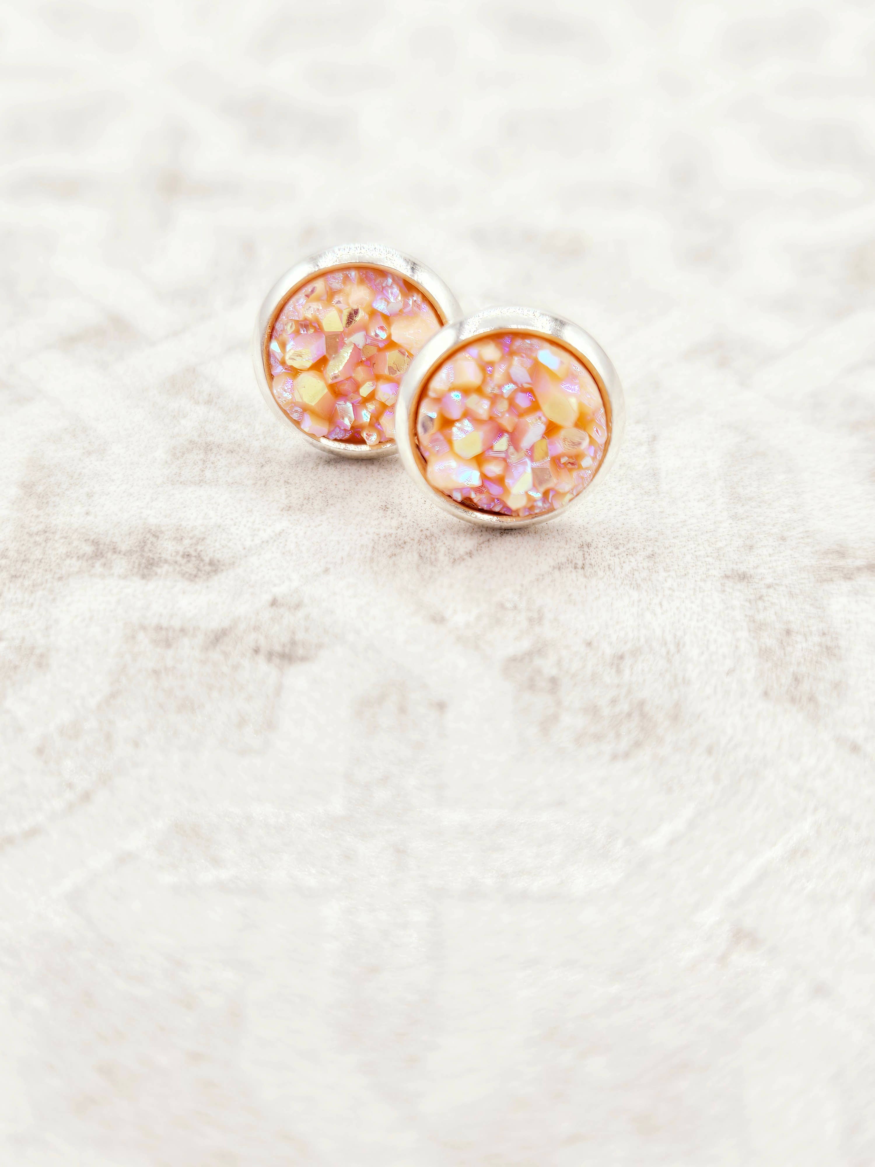 The Sparkle Shop - Wholesale Stud/Post Earrings - Druzy Stud Earrings (Handmade 8mm) - Perfectly Peach