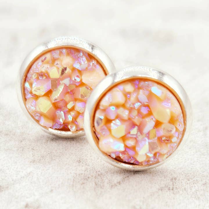 Druzy Stud Earrings (Handmade 8mm) - Perfectly Peach for wholesale by The Sparkle Shop