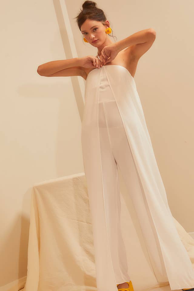 Main Strip – wholesale Jumpsuit - Dam – Crepe Med Draping Overlay och Breda Ben2