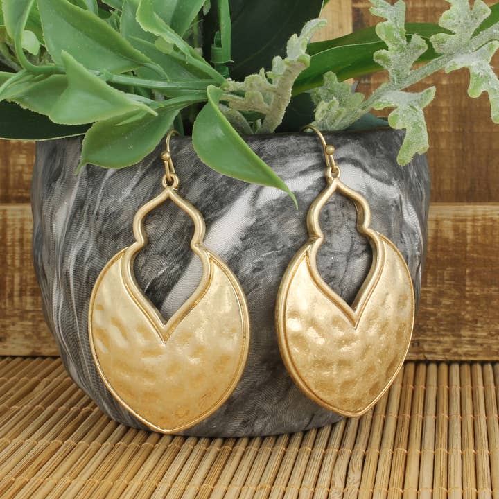 ZAD - Wholesale Dangle earrings - Gold Arabesque Hammered Earring
