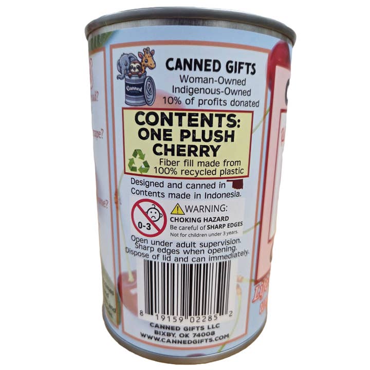Canned Gifts – wholesale Gag gift/novelty gift – Ruby the Canned Cherry - Eco-Friendly Plush in Can w/Jokes5