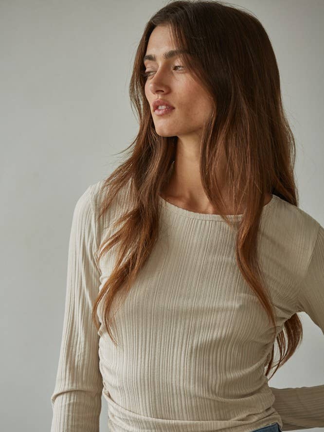 RJ3537 | Knit Rayon Spandex Ribbed Round Neck Long Sleeve for wholesale by By Together