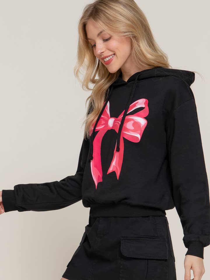 ...0726 Hoodie Bow Print Fleece French Terry Top SI-27001 for wholesale by 42POPS