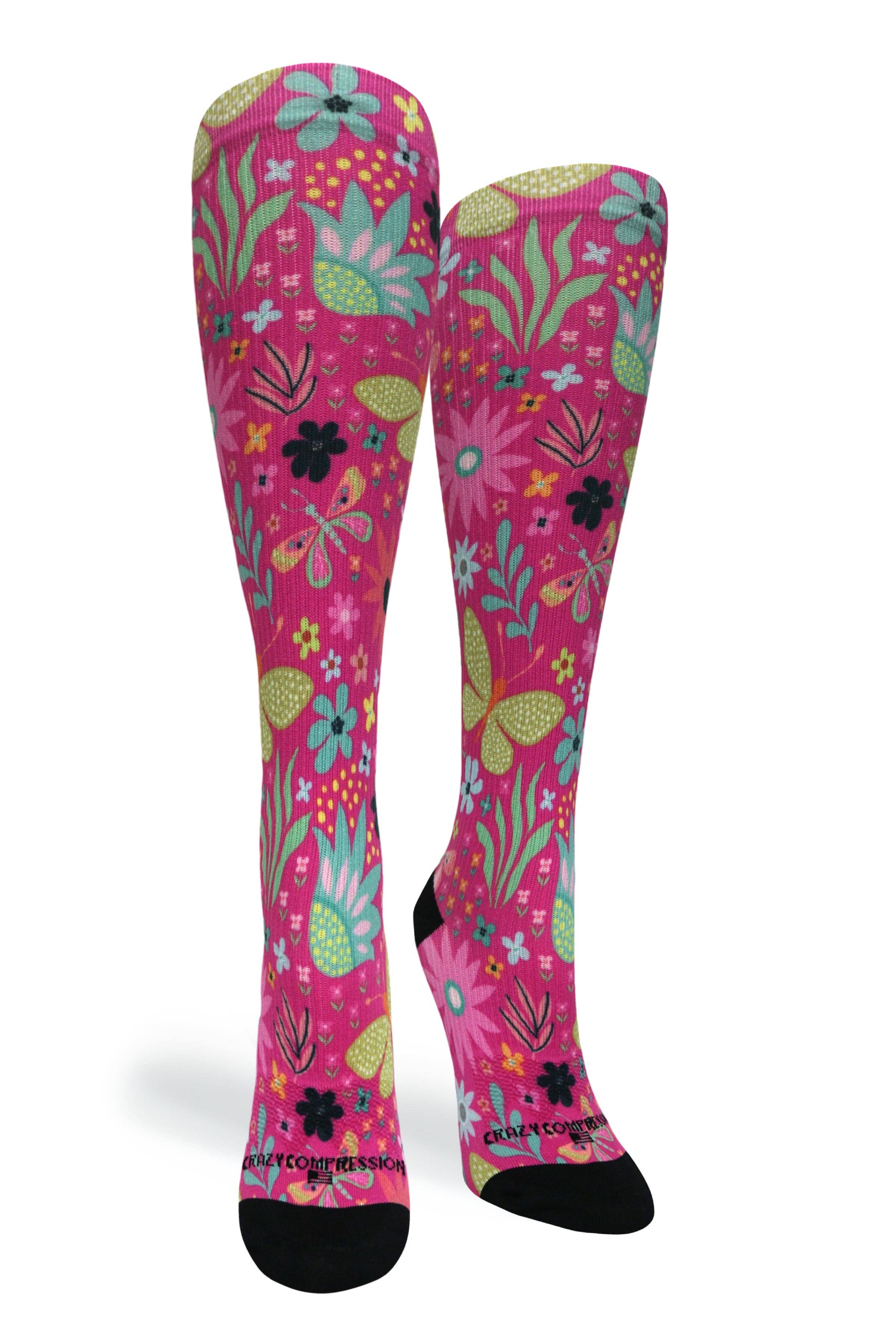 Crazy Compression - Wholesale Socks - Women's - 360 Magenta Florals OTC Compression Socks (Standard & Extra Wide)