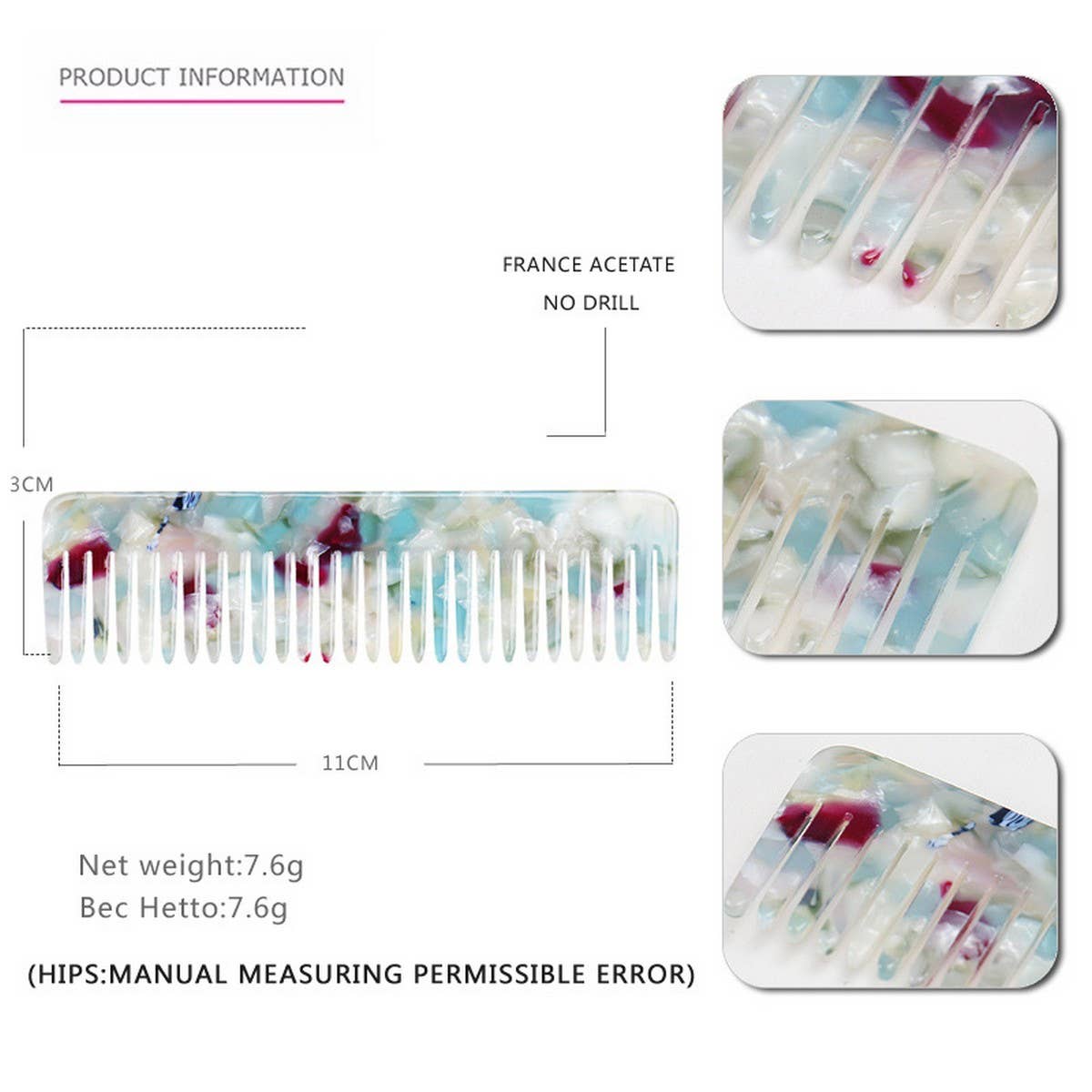 ACCITY - Wholesale Hair Brush/Comb - VINTAGE ACETATE HAIR COMB DENSE TOOTH COMB_CWAHA41983