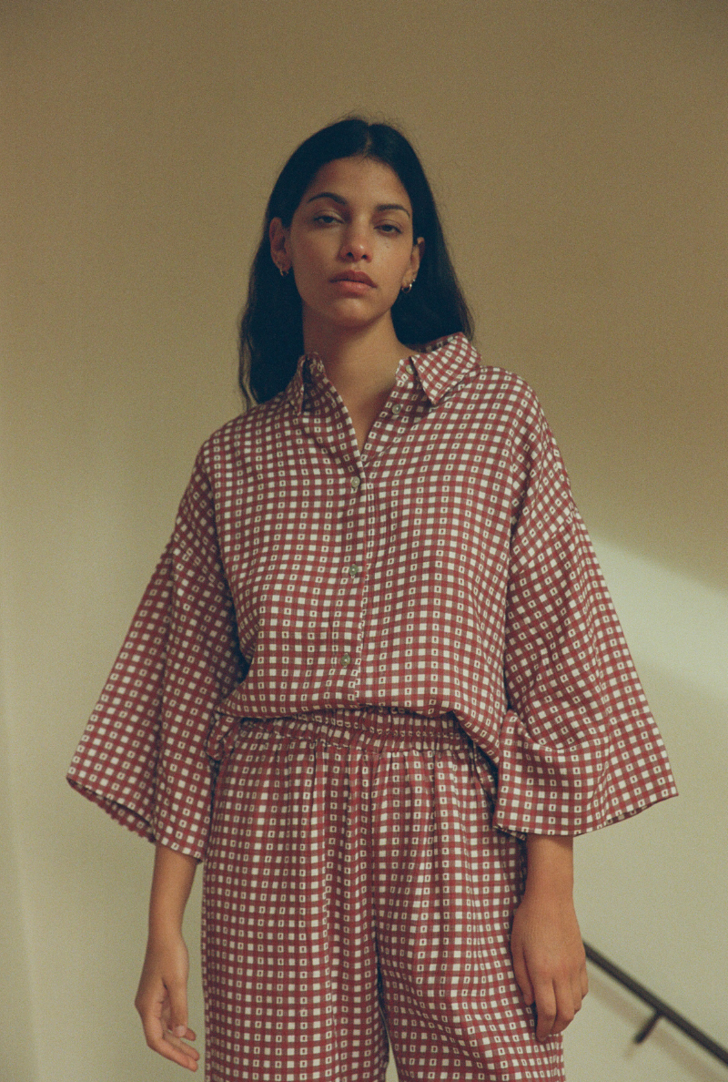 Nénés - Wholesale Button Down Shirt - Women's - Mimosa Vichy Bordeaux Shirt3