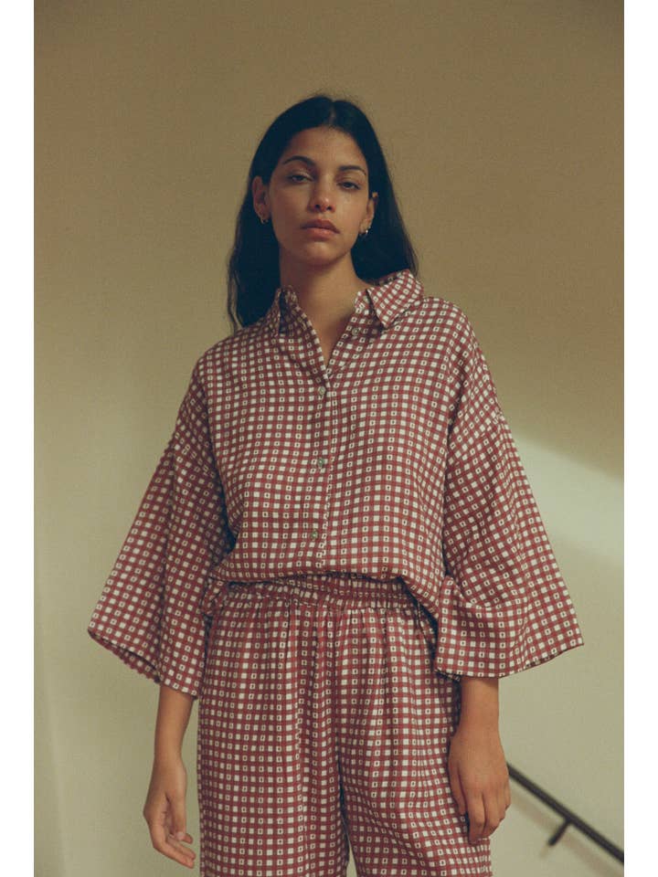 Nénés - Wholesale Button Down Shirt - Women's - Mimosa Vichy Bordeaux Shirt3