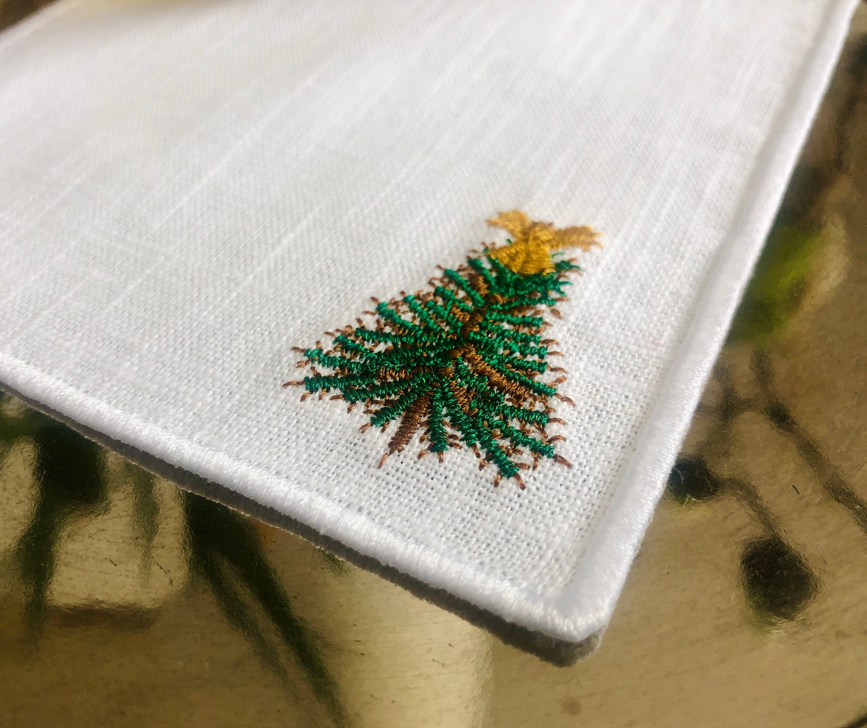Belle Linen - Wholesale Dinner & Cloth Napkin - Set of 4 Christmas Tree Embroidered Cocktail Napkins3