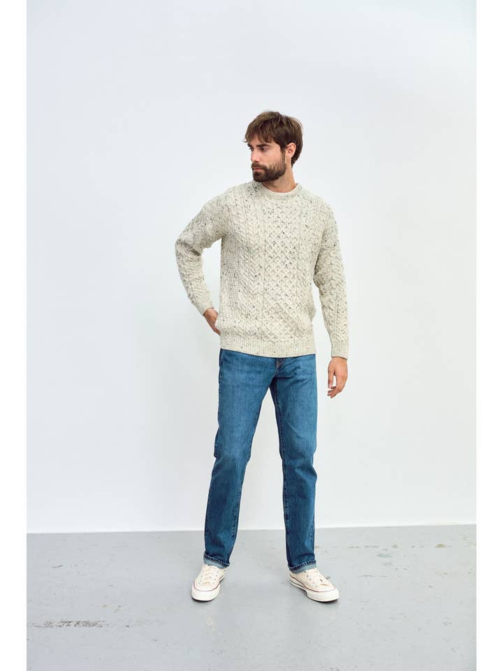 Aran Woollen Mills - Wholesale Knit Sweater - Men's - Inisheer Traditional Mens Aran Sweater - Flecked Cream3