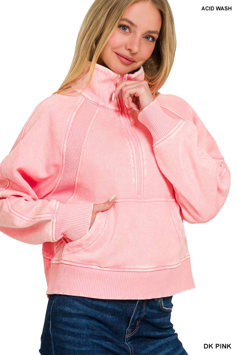 Vanilla Monkey – Sweatshirt - Mulher por atacado – Pulôver de lã com meio zíper lavado com ácido e bolso canguru1