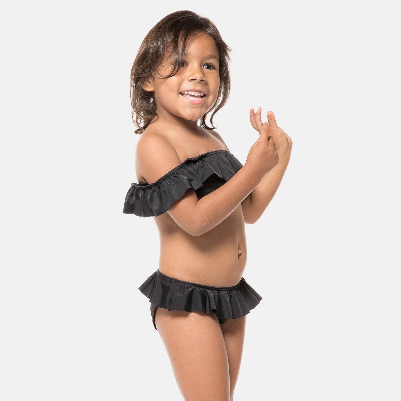 Current Label - Wholesale Two Piece Swimsuit - Kids - Luna Ruffle Baby Bikini in Black1