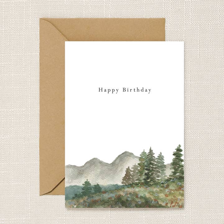 Flower Mountain Watercolour Landscape Greeting Card for wholesale by HeatherLucyJ Design