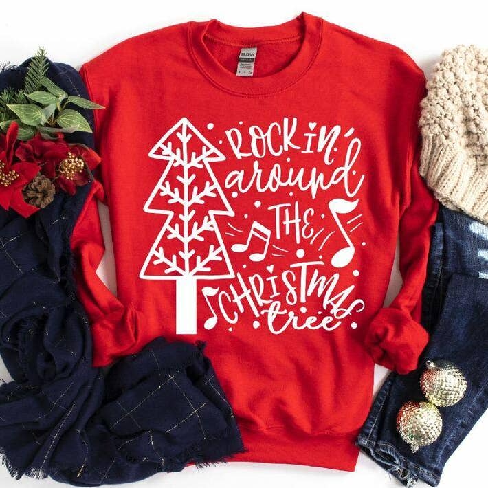 Rocking Around the Christmas Tree with Music Notes Single Color (Adult) for wholesale by Heat Transfer Hub