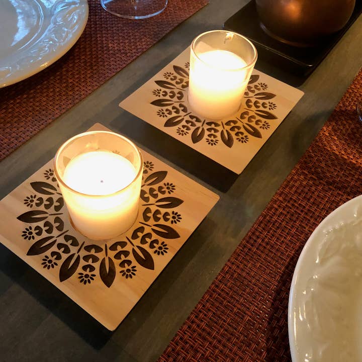 Votive candleholder #3 – with "Sprout" design engraving for wholesale by Muddy Creek Jones, LLC
