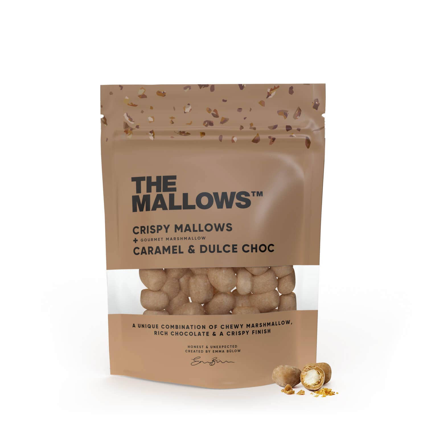 The Mallows - Vendita all'ingrosso Dolci ricoperti di cioccolato - Crispy Mallows al caramello e cioccolato dulce, 90 g