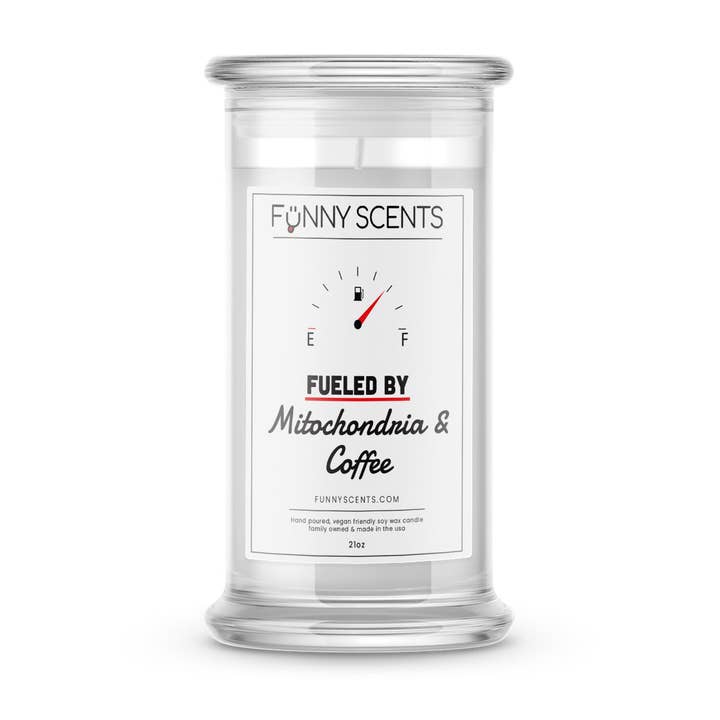 JewelryCandles.com - Wholesale Jar/Filled Candle - Fueled By Mitochondria And Coffee Funny Candles