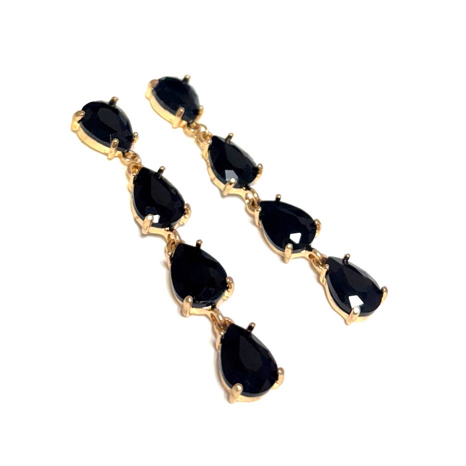 StarryNYC - Wholesale Dangle Earrings - Glass Stone Teardrop 4 Link Iridescent Crystal Earrings5