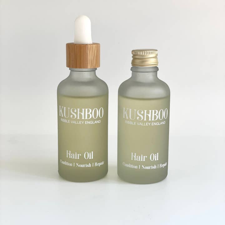 Kushboo Soaps & Skincare - Vendita all'ingrosso Oli per capelli - Olio condizionante per capelli, pipetta in bambù, bottiglia di vetro (50 ml)