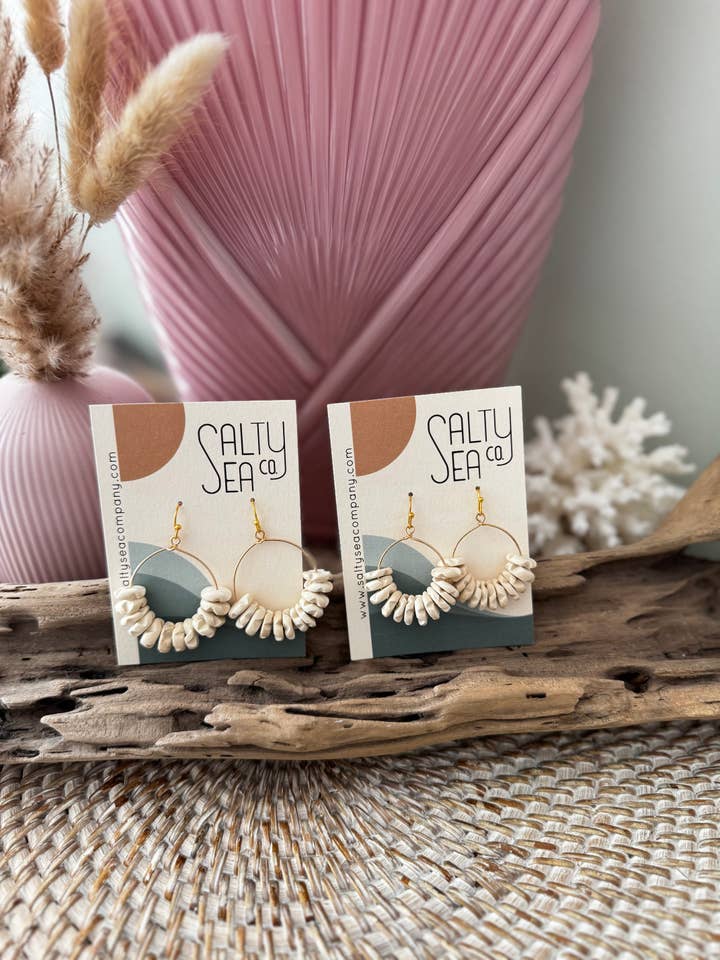 Cream Coconut Shell Hoop Earrings | Set of 2 for wholesale by Salty Sea Company