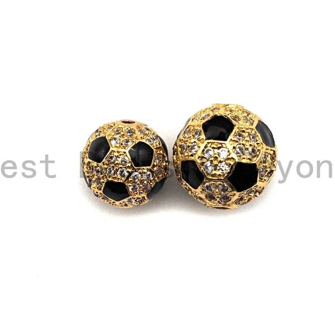 BestBeads&Beyond - Wholesale Individual charm/pendant - 10mm/12mm Cz Micro Pave Round Soccer ball Spacer Beads, CZ Pave ball beads,Gold/Silver Color, Men's Jewelry Findings, sku#N521