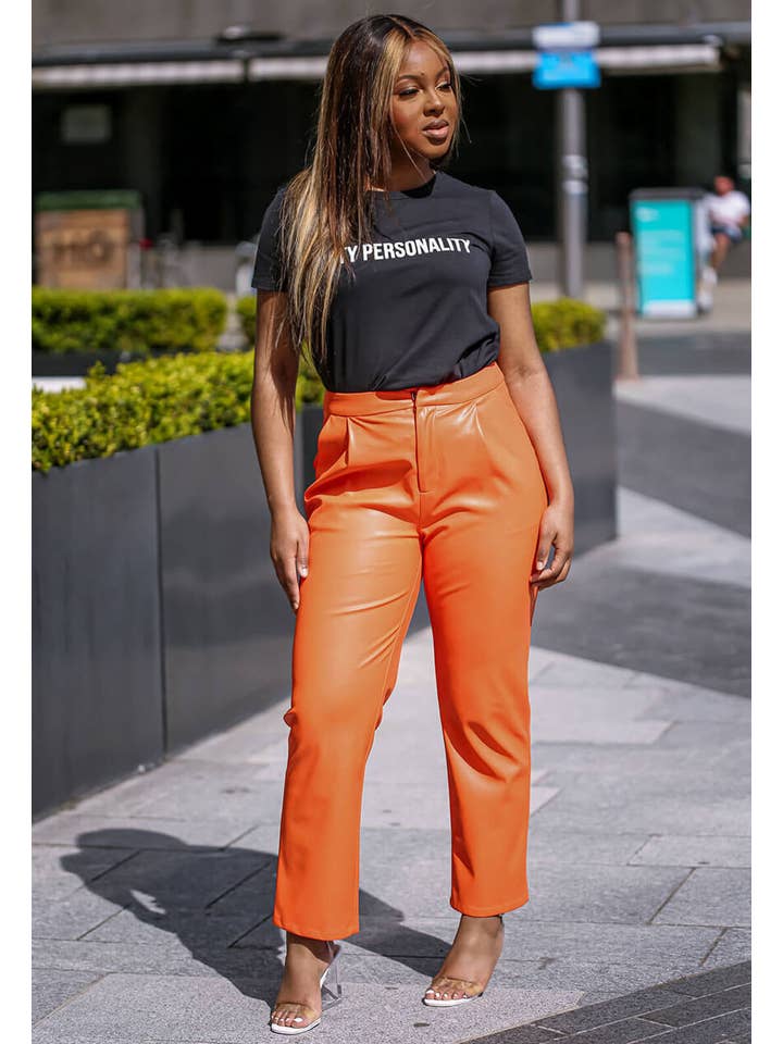 Oranje Oranje broek van imitatieleer voor groothandel op Faire3