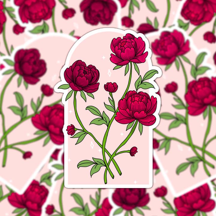 Peonies die -cut Stickers for wholesale by Annie's paper studio
