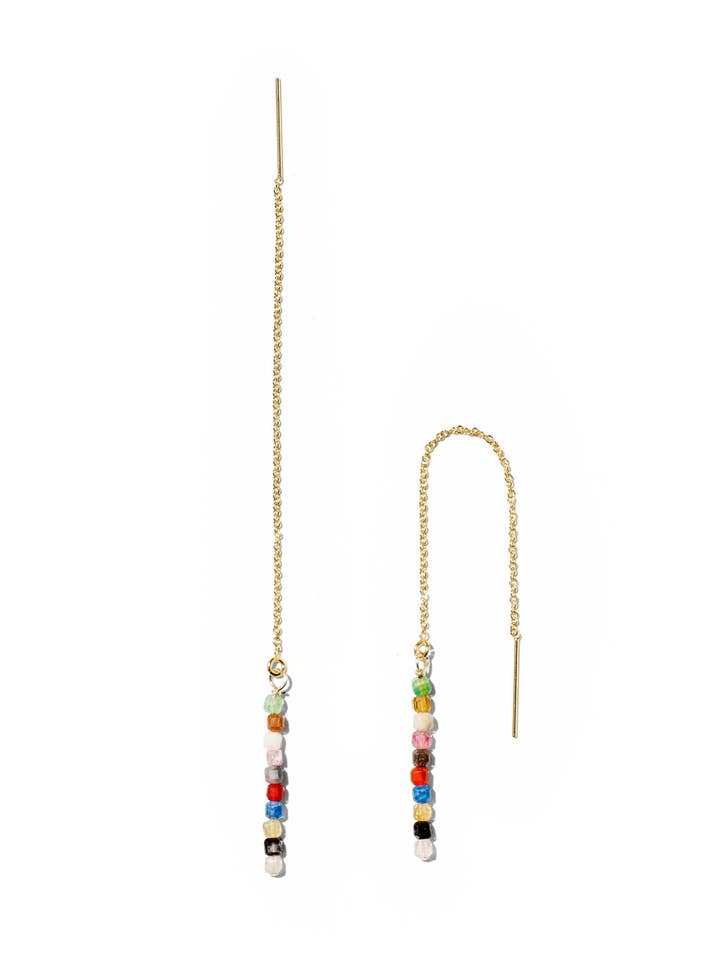 Brincos de fio ANNA, preenchidos em ouro 14 quilates, pedras preciosas diversas por atacado de NOUVEL ÉTÉ