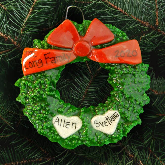 Wreath with hearts Ornament for wholesale by Dough Delights, Inc