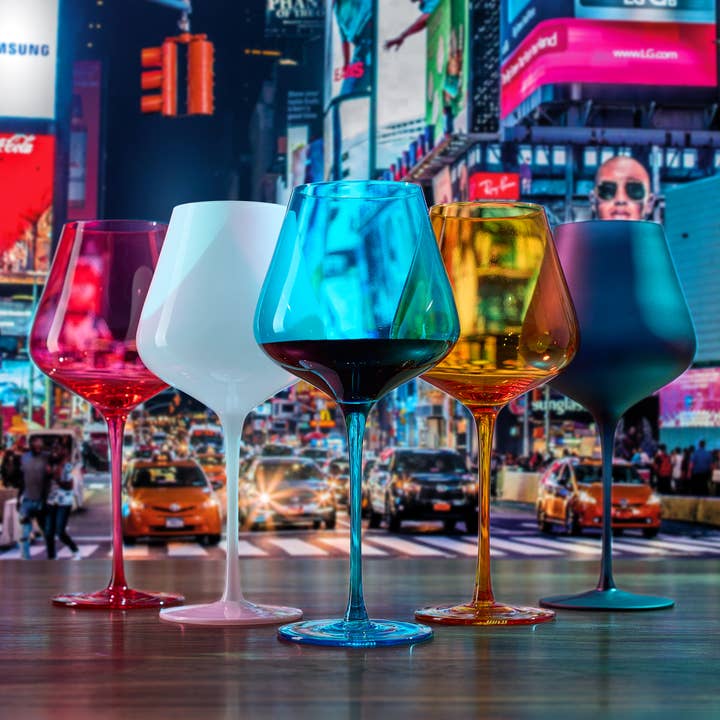 The Wine Savant / Khen Glassware - Venta al por mayor Copas de vino - Colors of New York City, cristalería de vino, juego de 5 unidades, 20 onzas1