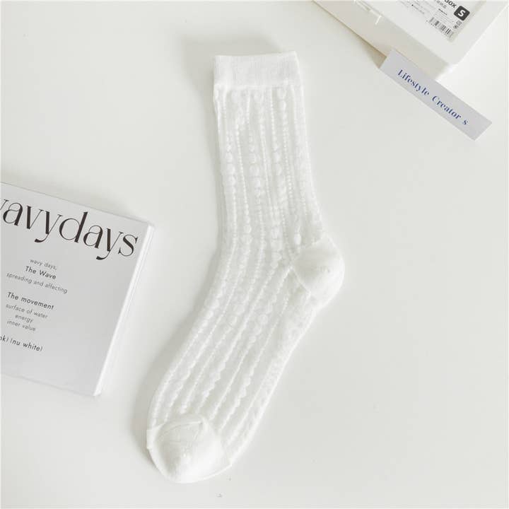 Funkyrel® Atzbranding Limited - Wholesale Socks – Women's - Rufia - Polka Dot & Striped Sheer Crew Socks