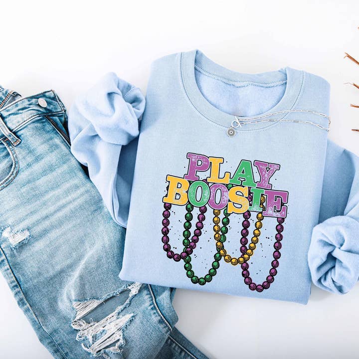 Sudadera Comfort Colors Play Boosie, Sudadera de Mardi Gras para venta al por mayor de Gemishi