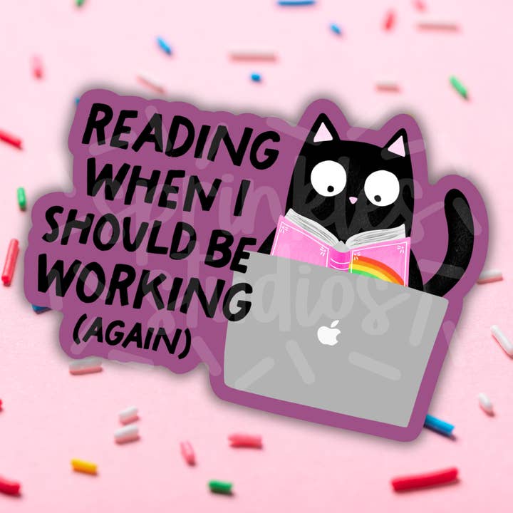 Reading Instead Of Working Vinyl Sticker for wholesale by Sprinkles Studios