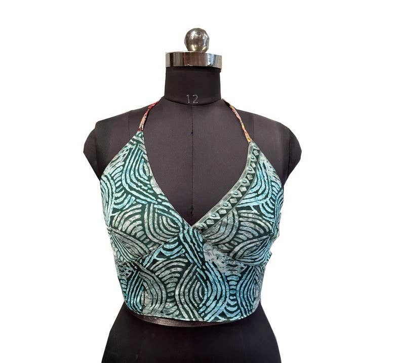 Bhawana Handicrafts - Wholesale Blouse - Women's - 5 Pcs Lot Women's Recycled Silk Halter Top Bralet Crop Top1