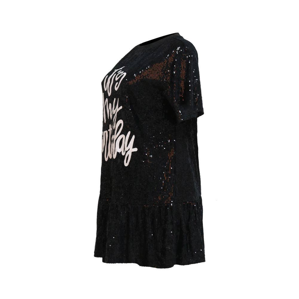 MB Fashion Wholesale - Wholesale Dress - Women's - MB FASHION SEQUIN PRINTED BIRTHDAY MINI DRESS 0541LY18