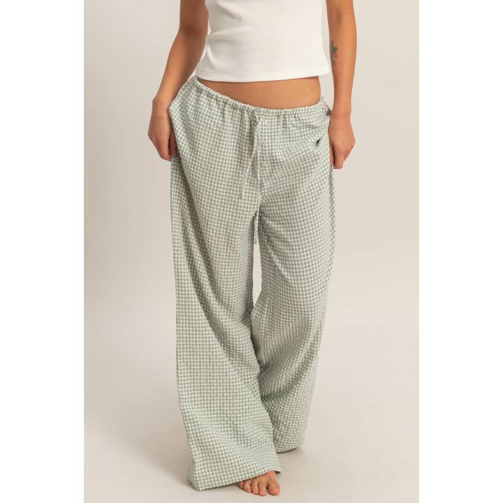 Gingham Drawstring Wide-Leg Pants for wholesale by Double Zero
