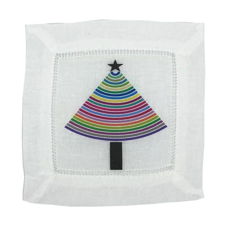 CHRISTMAS TREE BRIGHTS 6"X6" HEMSTITCH COCKTAIL NAPKINS, SET OF 4 for wholesale by Nicolette Mayer Collection